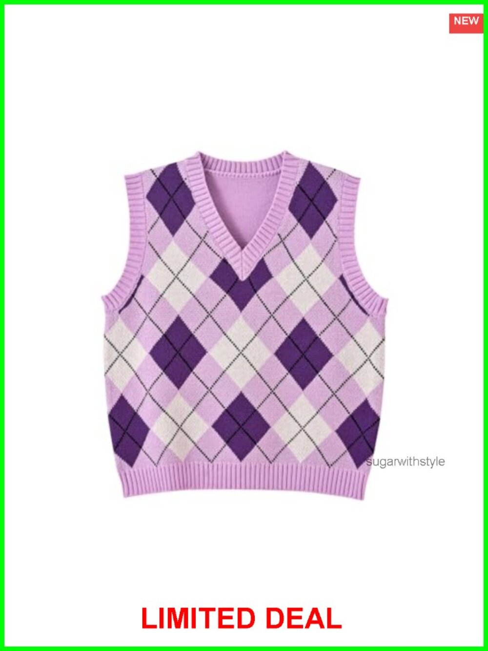 Women's Sleeveless Knitted Crop Sweater Vest V-Neck Preppy Y2K